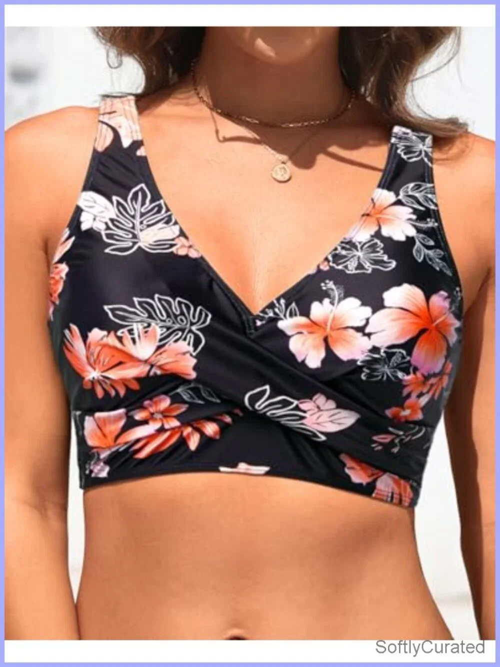 Full Coverage Push Up Bikini Top V Neck Crossover Front Swim Top